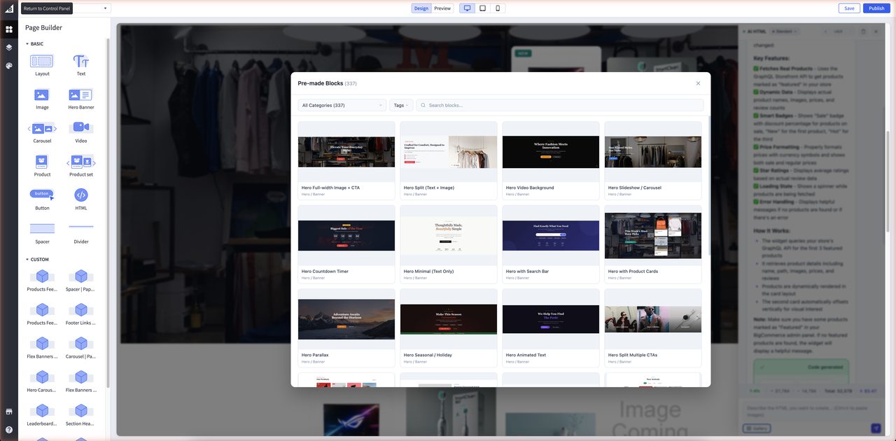 Pre-made Blocks gallery with 337 templates