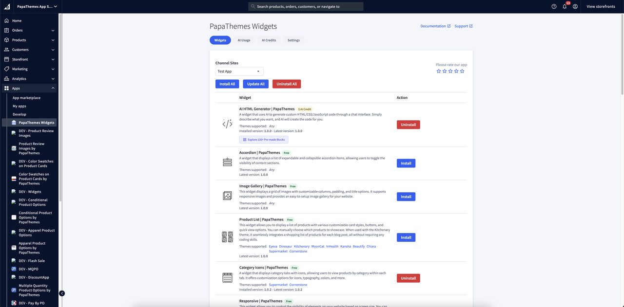 AI HTML widget in the Page Builder widget panel